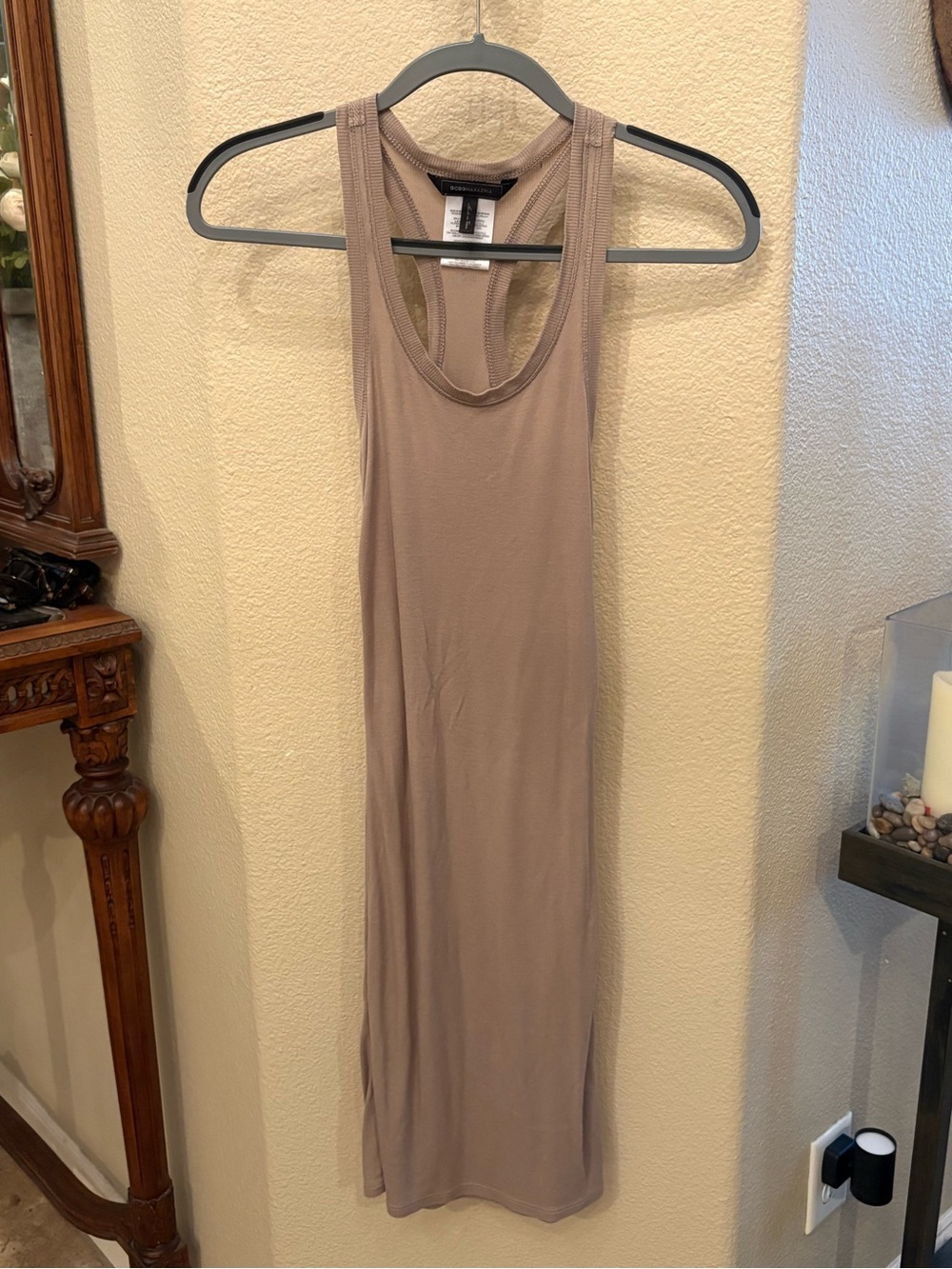 BCBGMaxAzria Women Beige Ribbed Racerback Tank Minimalist Dress Size XS